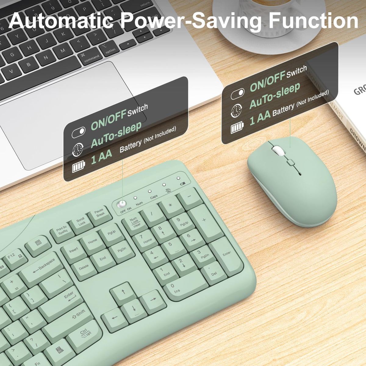 Wireless Keyboard and Mouse Combo, 2.4G Quiet Ergonomic Curved Keys