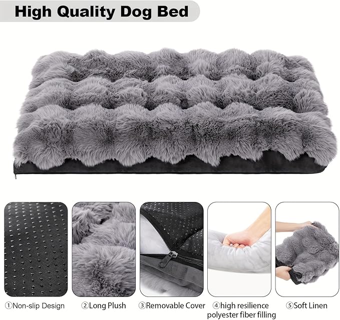 Dog Beds for Extra Large Dogs, Soft Plush Faux Fur Fluffy Dog Mat with Removable Washable Cover & Anti-Slip Bottom, Machine Washable (Medium)