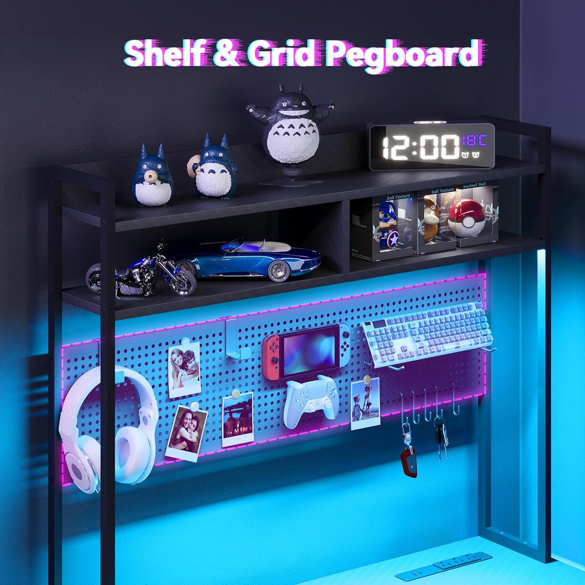 Apicizon L Shaped Gaming Desk 53" with Hutch, LED Light and Drawer