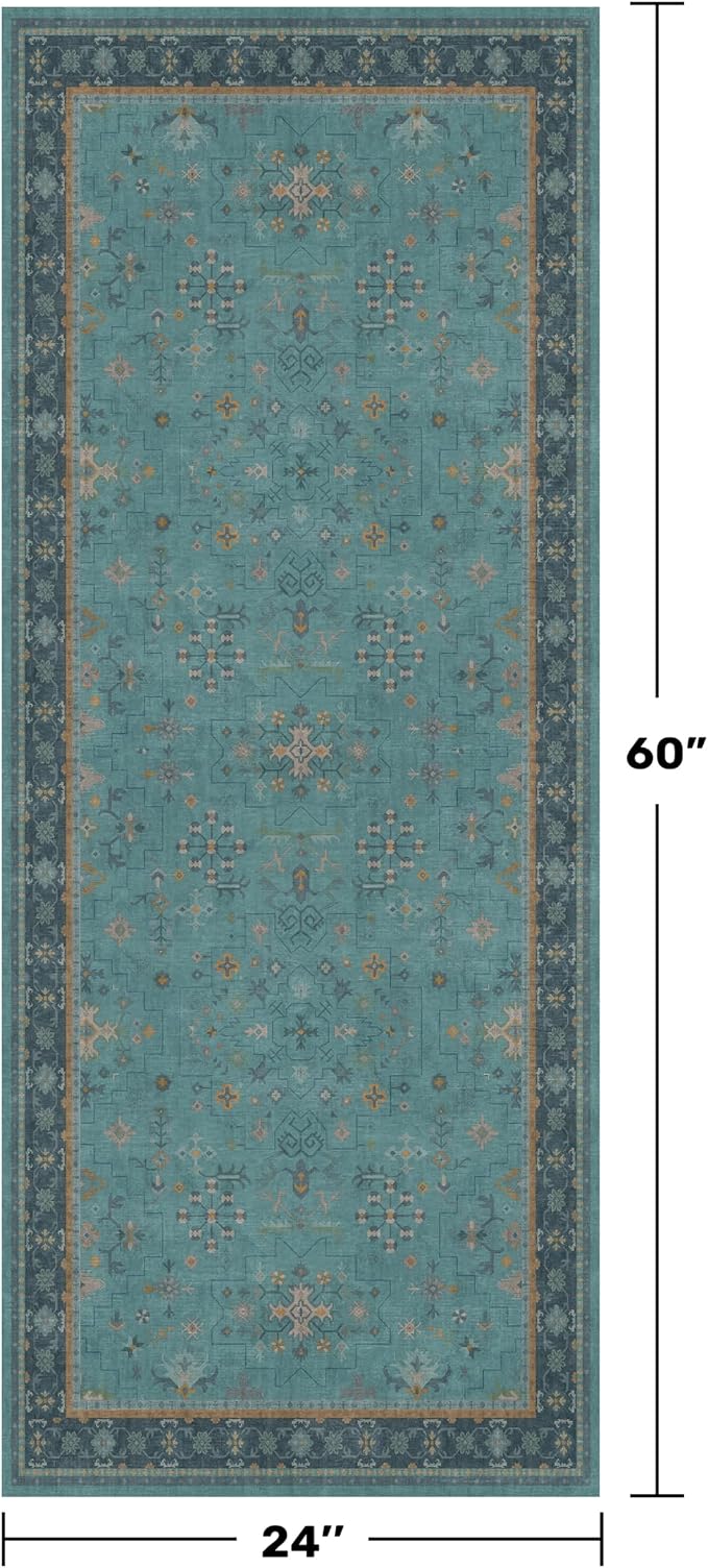 Teal Boho 2x5 Non Slip Small Kitchen Rug Runner