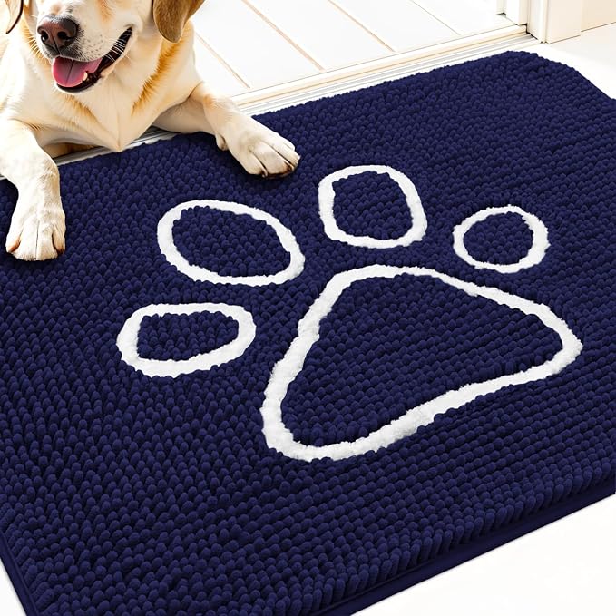 OLANLY Dog Door Mat for Muddy Paws 34x21, Paw Print Design, Absorbs Moisture