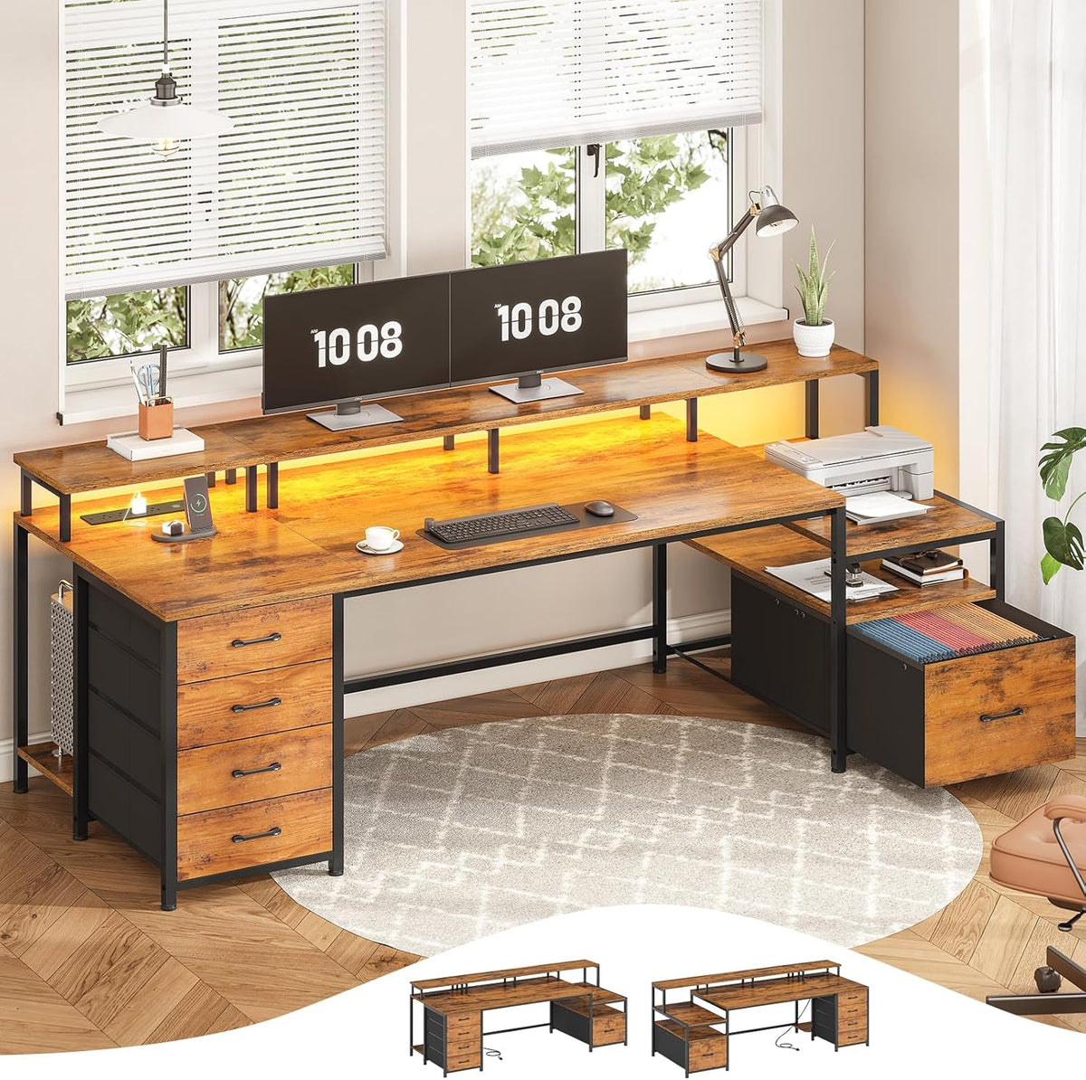 SEDETA 75'' Large Home Office Desk with 5 Drawer, Power Outlet, File Drawer