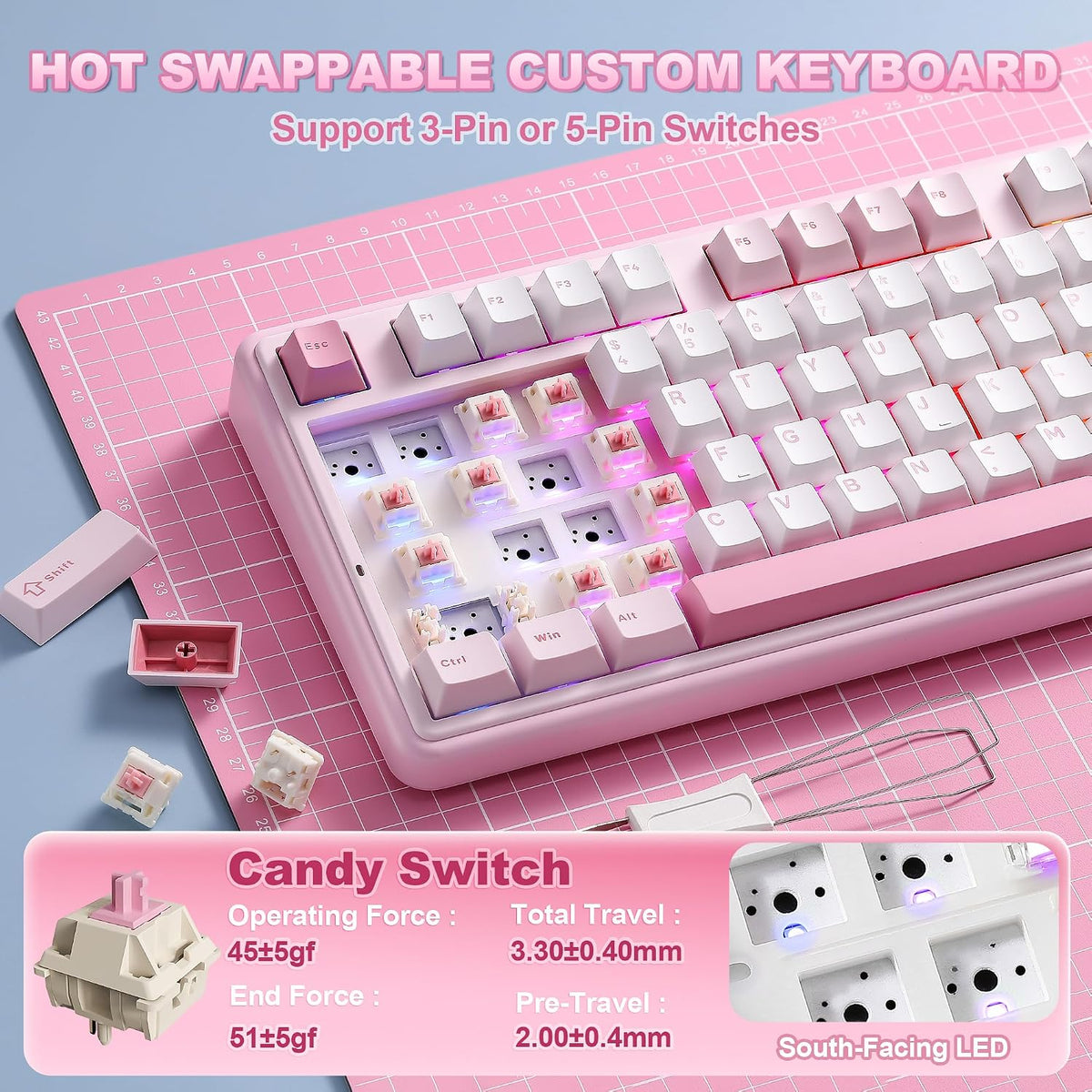 YUNZII B98 PRO 96% Wireless Mechanical Keyboard(Pink, Candy Switch)