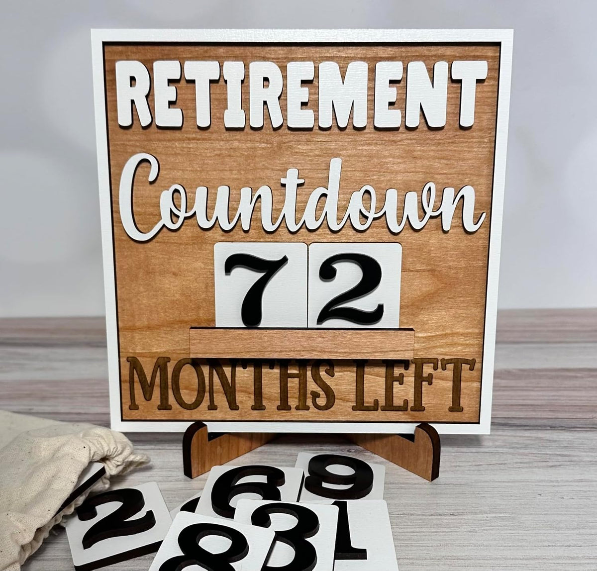 Retirement Countdown Wood Sign with Stand, Unique Gift for Coworkers, friends, Family, Perfect Home or Office Decor to Track months or days Until Retirement (Months Left small number set)