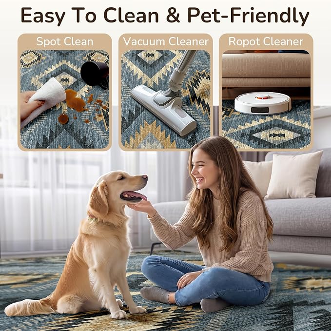 BESTSWEETIE Area Rug 8x10 Rug Machine Washable Non-Slip Low Pile Print Pattern