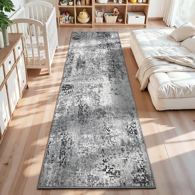 2x12 Grey Rug Runners for Hallways Kitchen Runner Rug Non Slip Washable Black