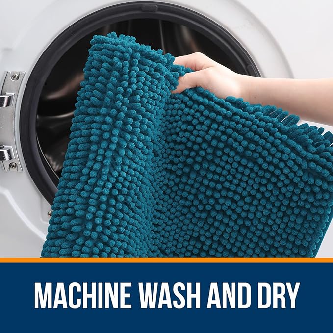 OLANLY Bathroom Runner Rugs 47x17, Soft Absorbent Chenille Bath Rugs, Rubber