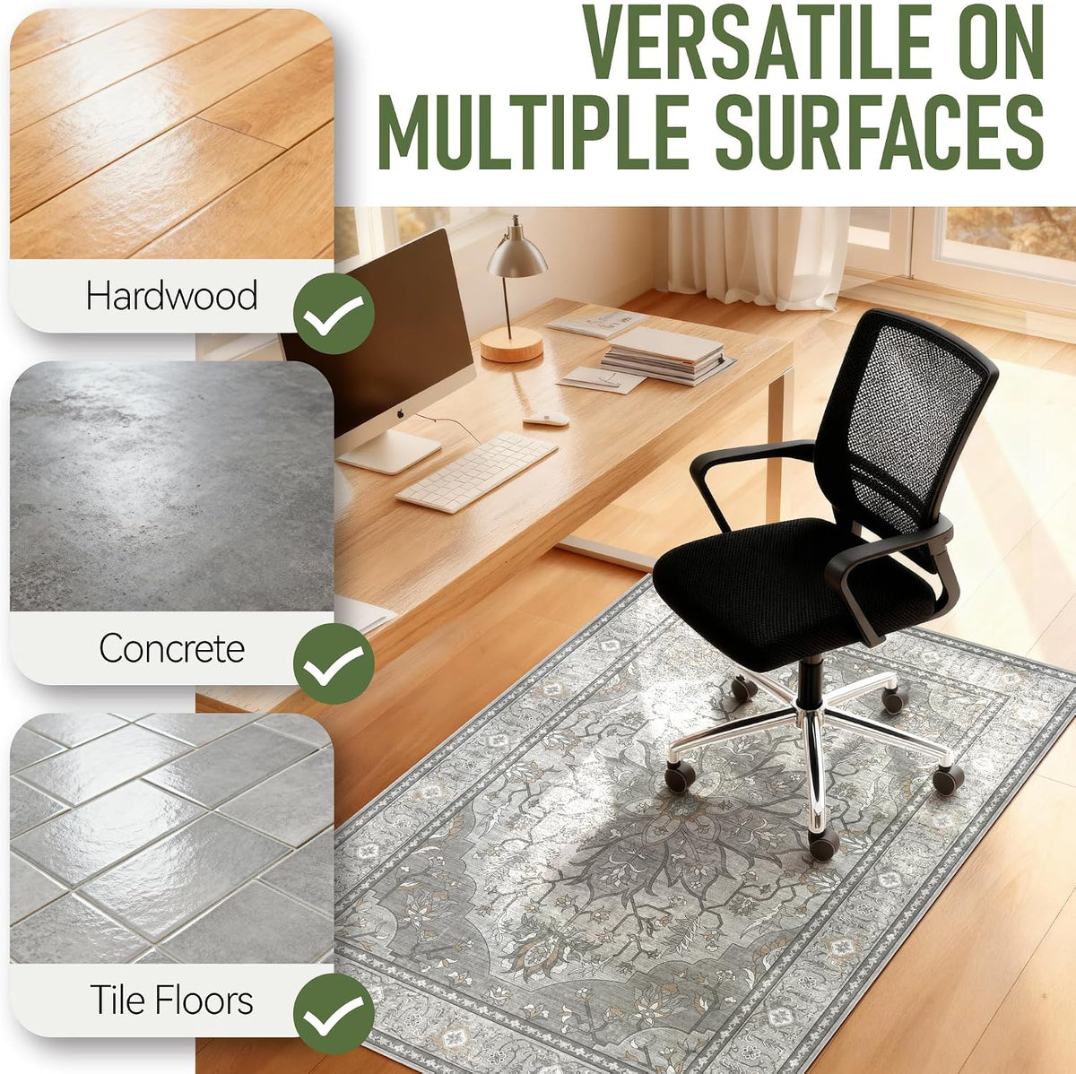 36"x48" Office Chair Mat for Hardwood, Under Desk Chair Mat for Home Office, Anti-Slip Office Rugs for Rolling Chairs, Floor Protector Washable Rugs Warm Gray
