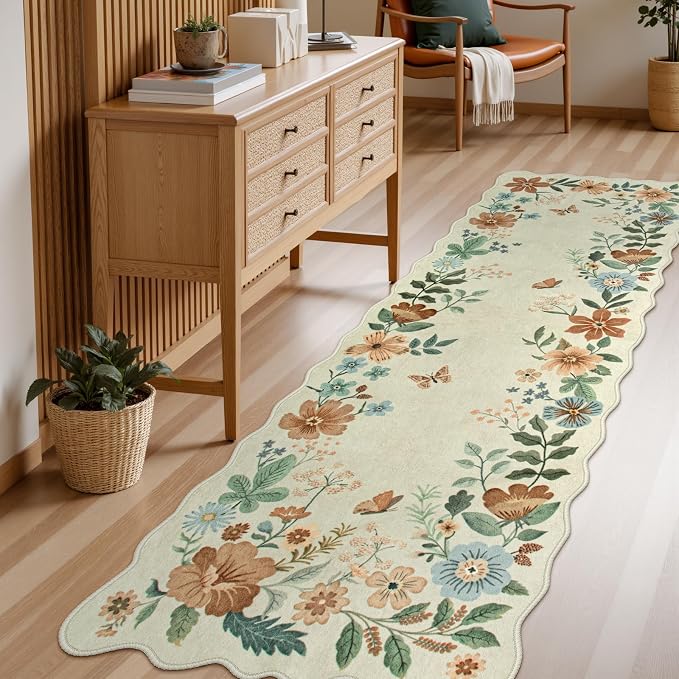 Lahome Floral Washable Runner Rug, Boho Ultra-Thin Kitchen Runners