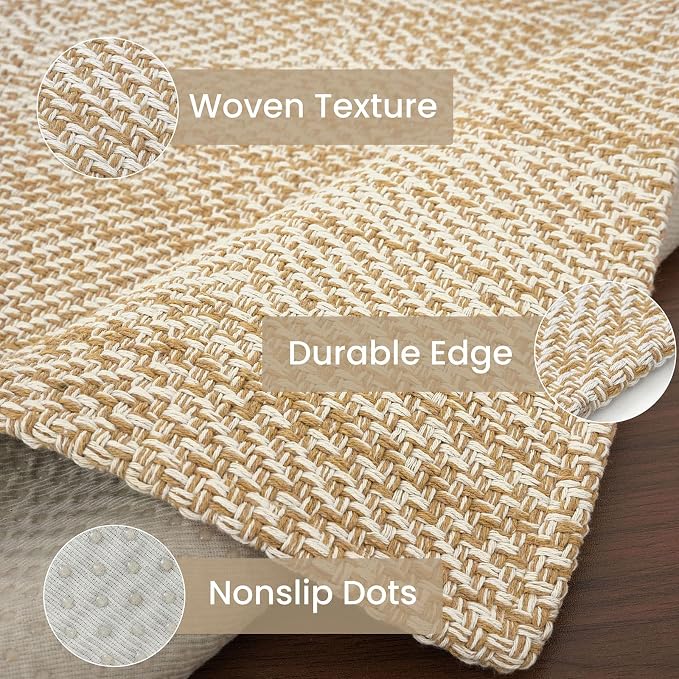 IOHOUZE Washable Area Rug 3x5 Non Slip Rubber Backed Woven Rugs
