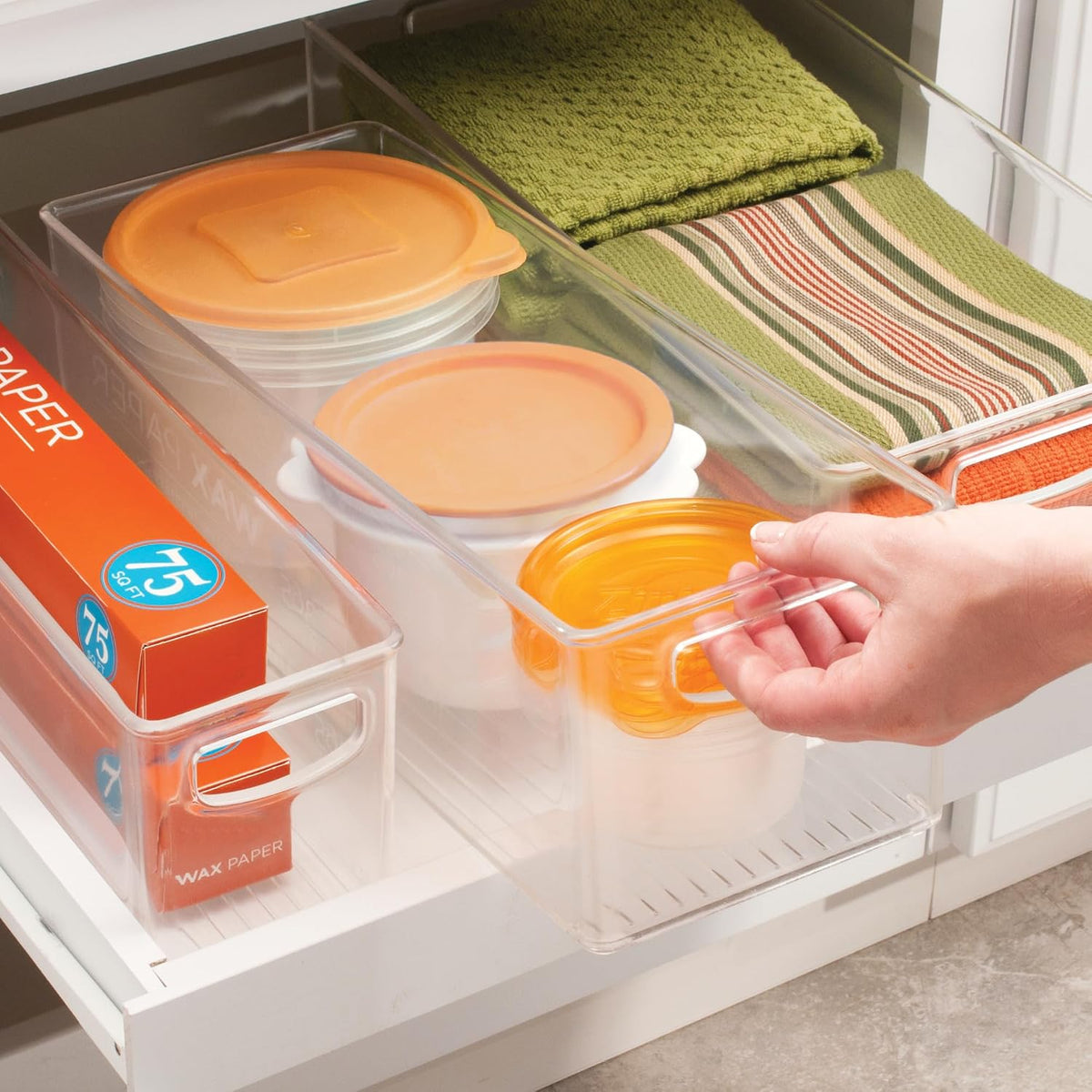 iDesign Plastic Stackable Pantry Bin with Handles, Set of 2, Clear