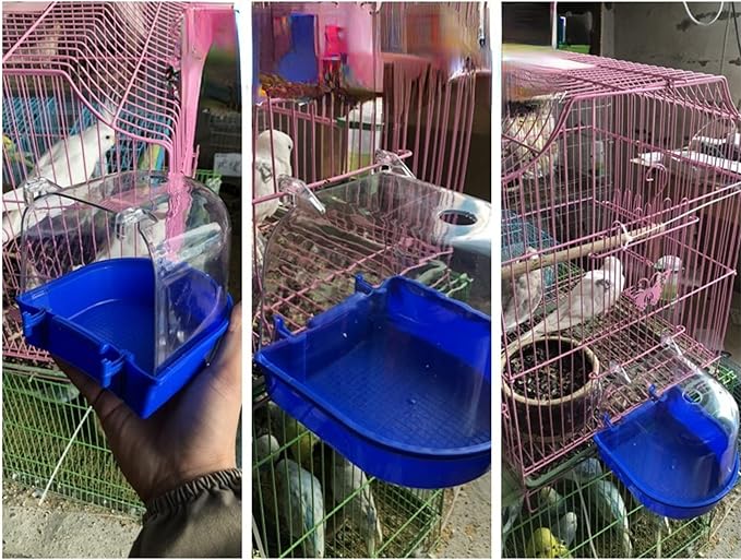 Bird Bath Cage, Cleaning Pet Supplies Bird Bathtub with Hanging Hooks Come with Free Water Injector for Parrots Spacious Parakeets Portable Shower for Most Birdcage Random Color (S for Round cage)