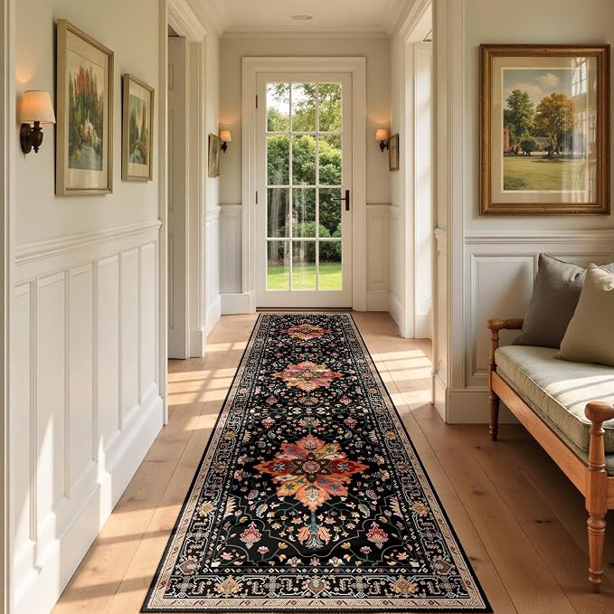RELEANY Area Rugs Runner 3'x9' Washable Non-Slip, Floral Vintage Distress