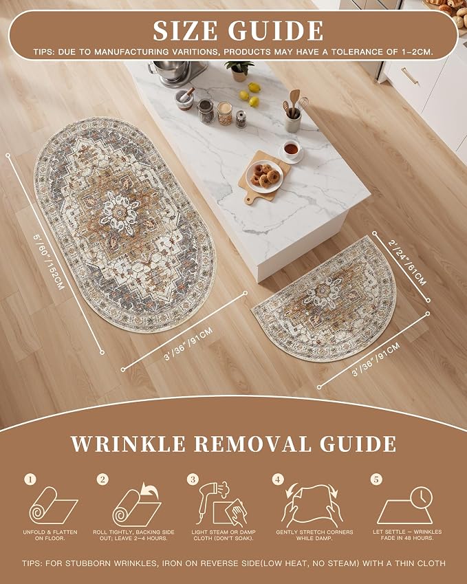 Madane Washable Half Circle Round Rug 2x3, Small Half Moon Rug Entryway