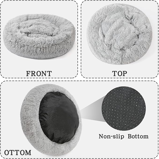 NOYAL Calming Dog Bed for Anxiety, Hooded Donut Cave with Blanket, Plush Fluffy Washable Pet Bed for Small Medium Dogs & Cats