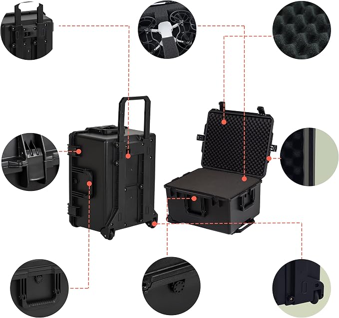 MEIJIA Portable All Weather Waterproof Rolling Hard Camera Case