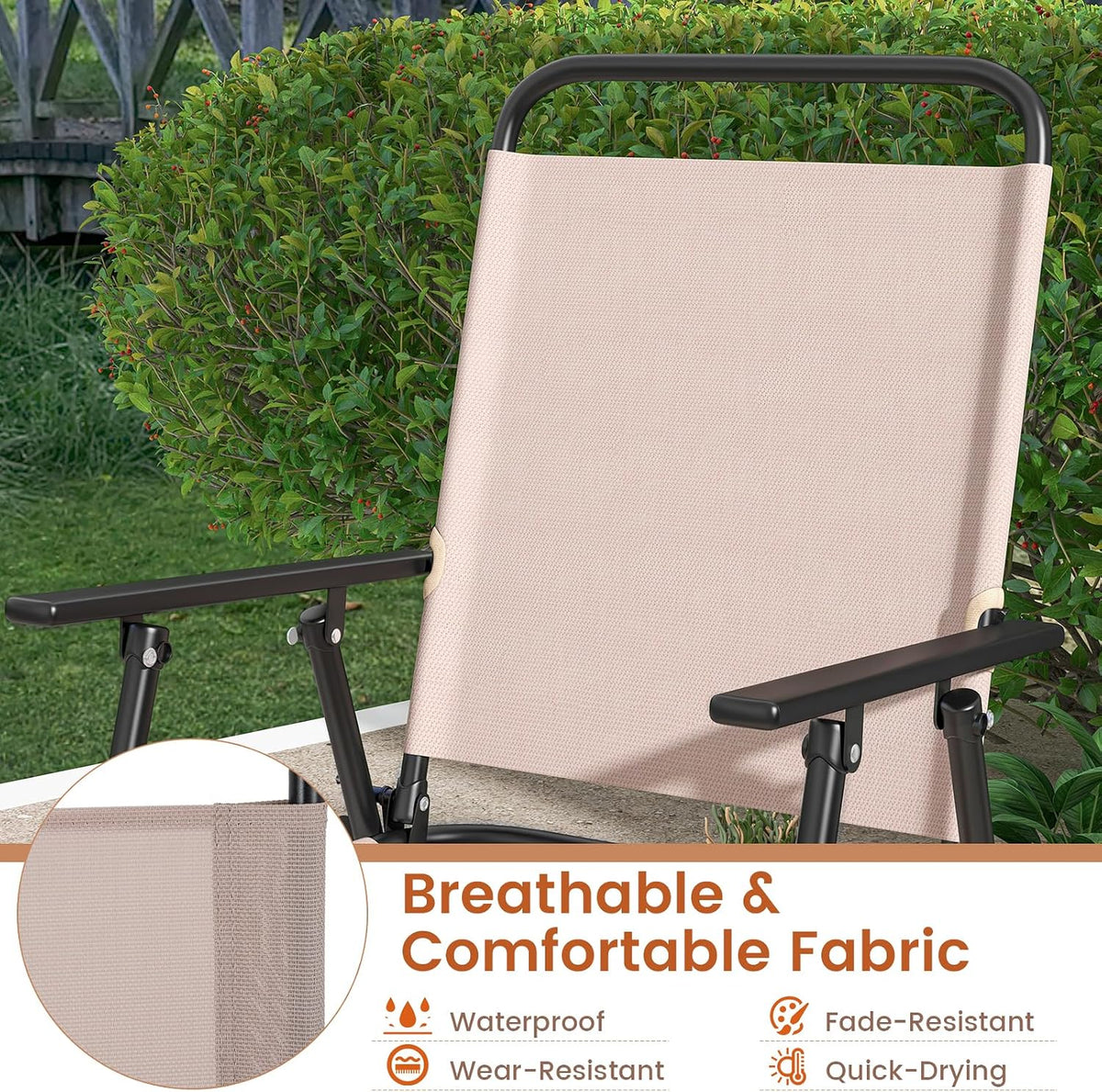 COSTWAY Outdoor Folding Bar Chairs Set of 2 with Armrest and High Back
