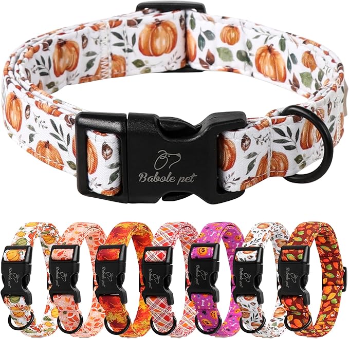 Fall Dog Collar, Cute Orange Pumpkin Pattern Puppy Collar, Soft Comfort Adjustable Holiday Thanksgiving Dog Collars for Small Medium Large Boy&Girl Dogs XL