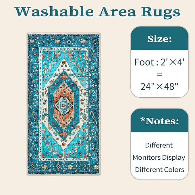 SERISSA 2x4 Boho Rugs for Entryway, Washable Non-Slip Kitchen Runner Rug
