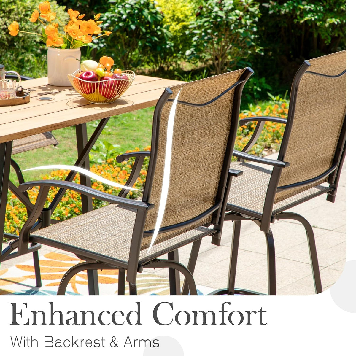 Sophia & William Swivel Outdoor Bar Stools Set of 2, Brown, 30 Inches