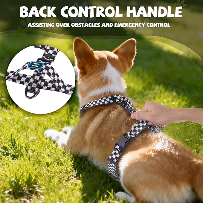 Roses&Poetry Dog Harness Small Sized Dog, 6 Point Adjustable Fit No Pull Harness with Handle for Control and Easy Walking, Reflective Pet Halter Harnesses（Blackwhite-S）
