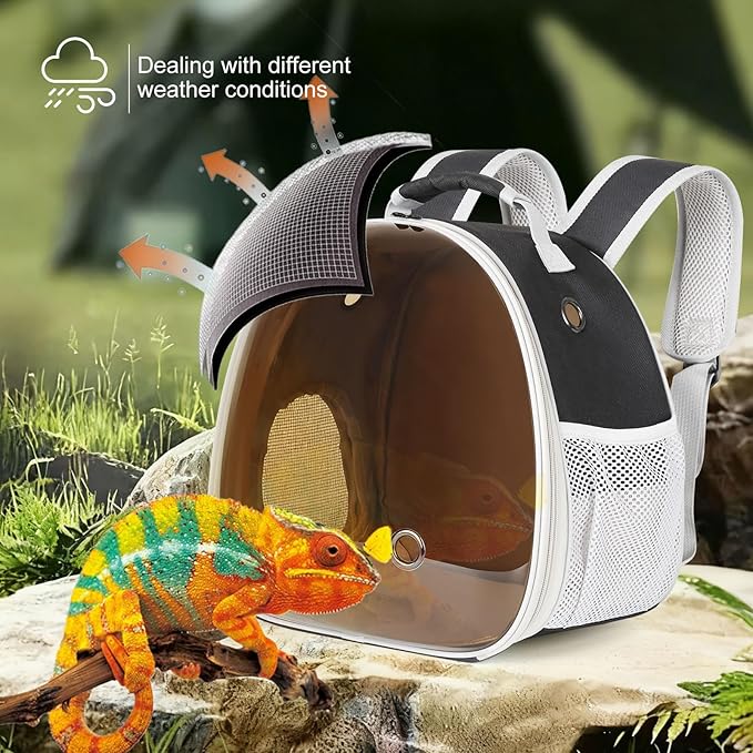 Bearded Dragon Travel Backpack with Harness and Leash Set,Lizard Backpack Travel Carrier,Space Capsule Clear Bubble Window Astronaut Reptile Carrier Backpack, Airline Approved