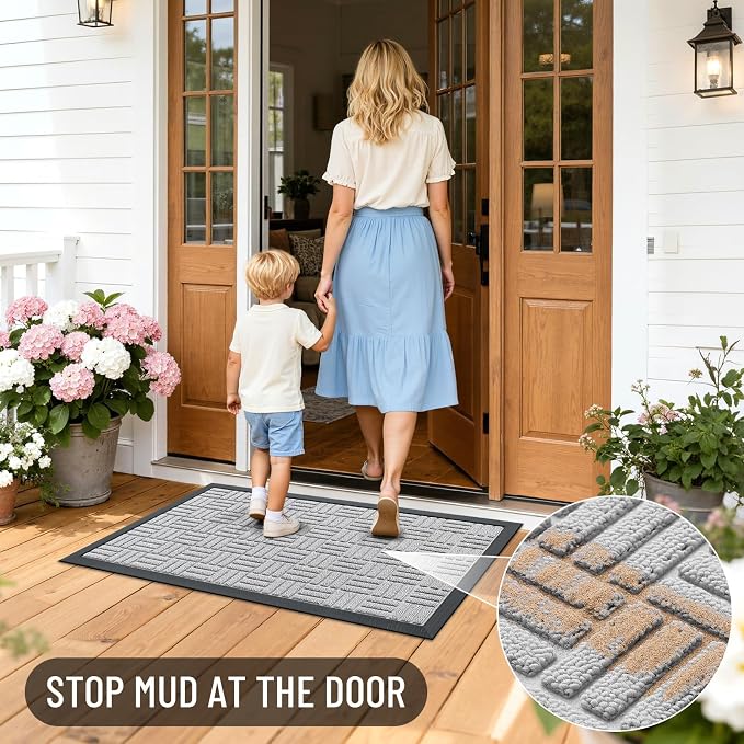 OLANLY Front Door Mat Outside Entrance 59x23, Heavy Duty Sturdy Natural Rubber