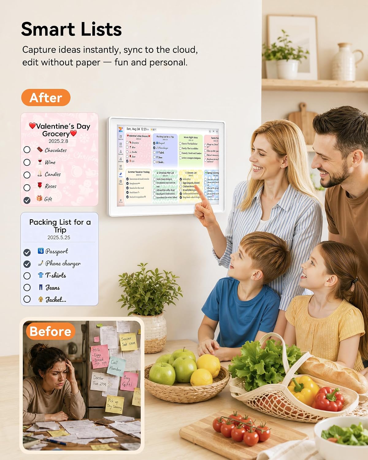 Digital Calendar,15.6-inch Digital Wall Planner & Chore Chart, Touchscreen Family Organizer for Schedules, Events & Reminders, Wall Mount Included, Smart Calendar Perfect for 2026 Planning (White Frame)