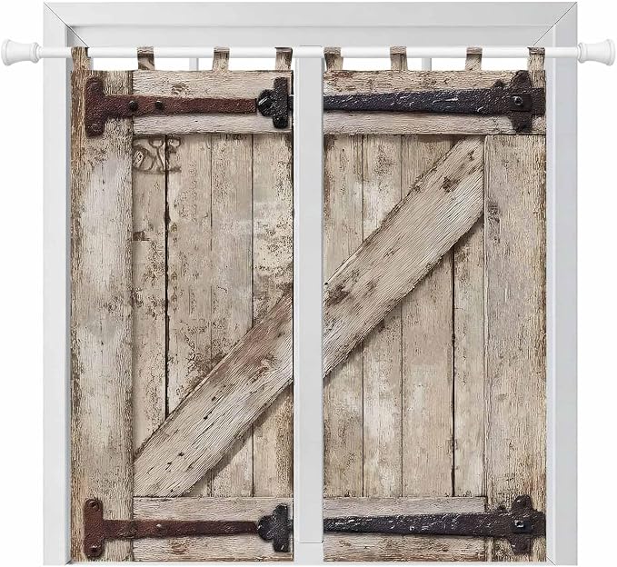 Farmhouse Wood Grain Bedroom Curtains 72 Inch Length, Window Curtains Tab Top