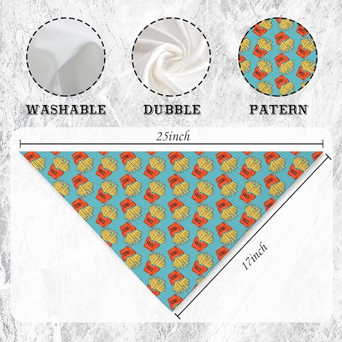 French Fries Pattern Dog Bandana, Cute Food Themed Pet Kerchief, Fries Lover Adjustable Triangle Dog Scarf, Comfortable Pet Bandana for Small Medium Dogs