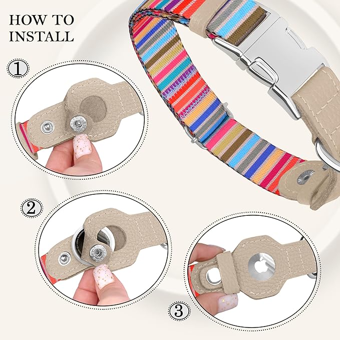 AirTag Dog Collar for Small Medium Large Breed - Adjustable Cute Pattern Dog Collar with Airtag Holder - Soft Leather Tracker GPS Apple Air Tag Pet Collars (X-Large, 20"-25" Neck Fit, Serape)