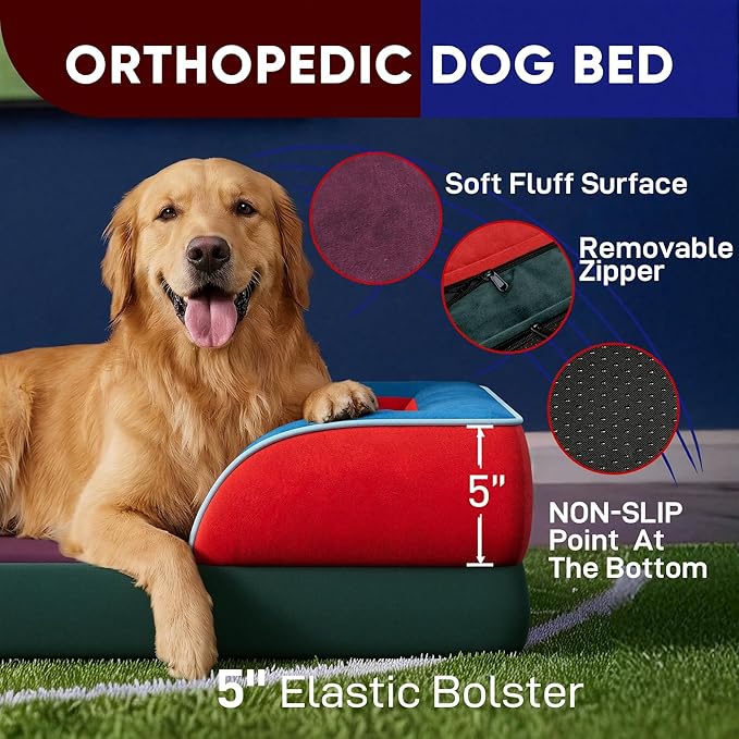 Comfort Expression Orthopedic Dog Bed for Extra Large Dogs 45x35 Inch, Waterproof Egg Crate Foam XL Pet Bed with Removable Bolsters, Dog Couch with Washable Cover & Non-Slip Bottom, San Francisco