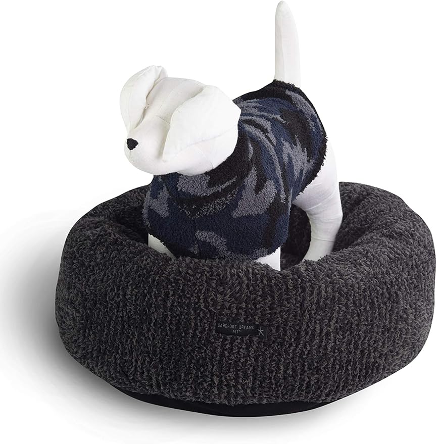 Barefoot Dreams CozyChic Round Pet Bed, Dog Accessories, Carbon/Black-Small