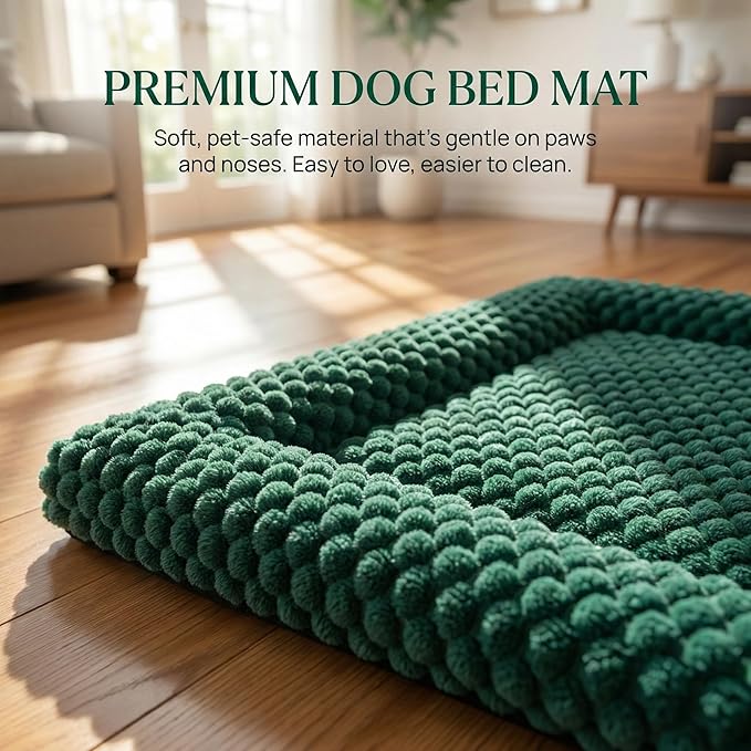 Dog Bed Mat, Reversible, Soft and Breathable Kennel Pad, Durable Crate Bed for Small, Medium, and Large Dogs and Cats (Green, S(24"*16"*1.2"))