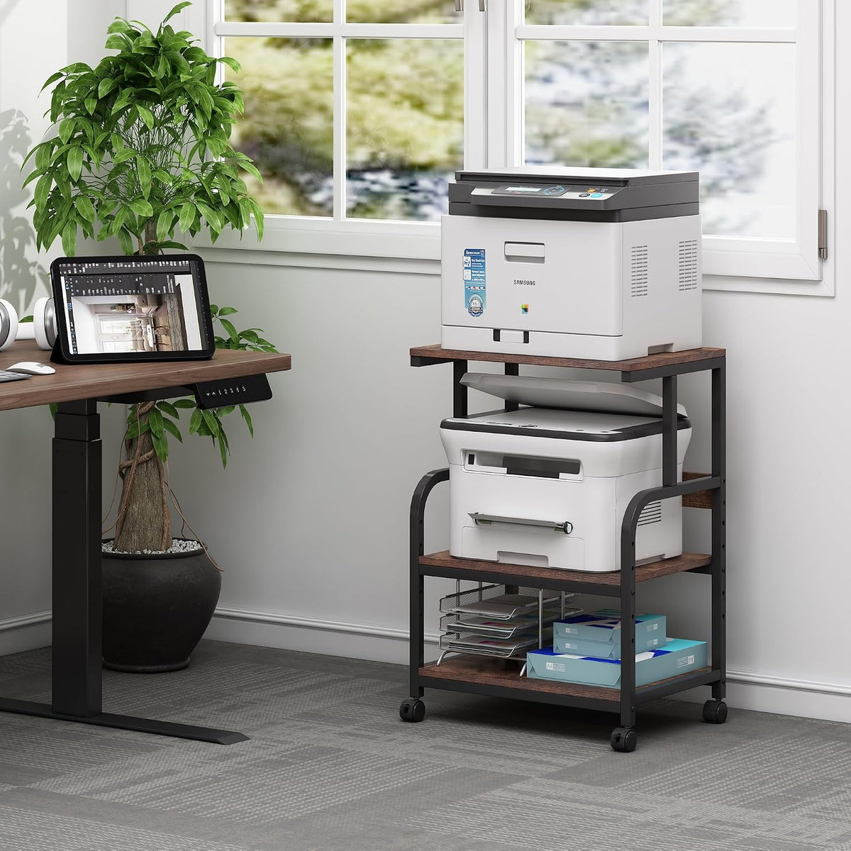 Fannova Printer Stand with Height Adjustable Storage Shelf for Home Office