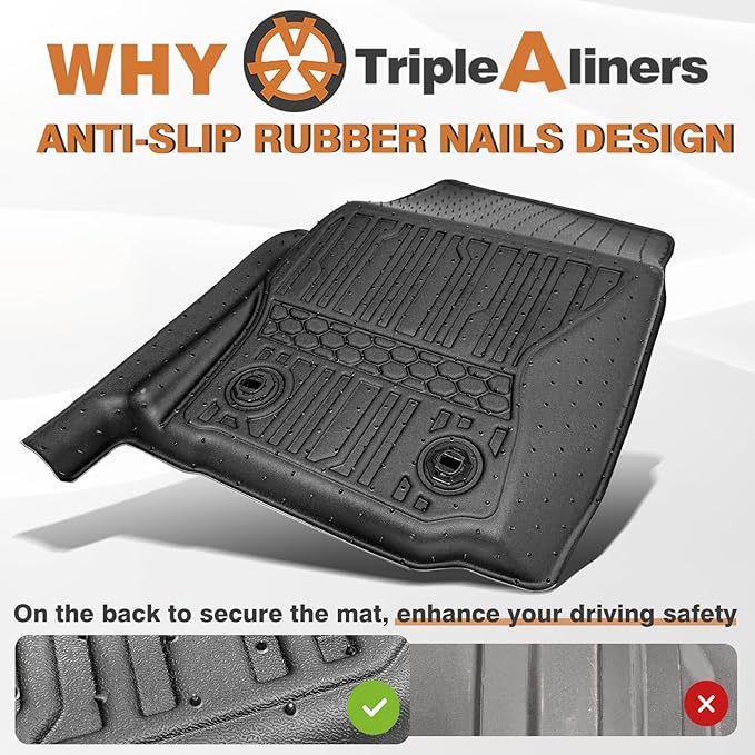 TripleAliners for Tacoma 2024 2025 Double Cab Floor Mats (Fit Auto Trans ONLY) All Weather Floor Liners Compatible with 2024+ Toyota Tacoma Accessories Front & Rear Mats, 3PCS(Not for Hybrid/Manual)