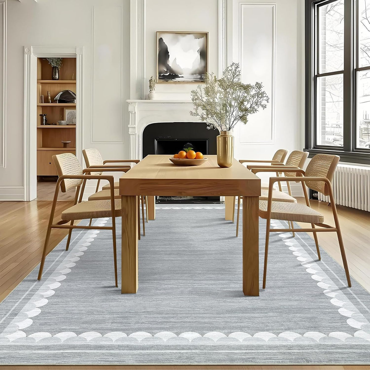 COZYLOOM Bedroom Rugs 9x12 Office Rugs for Rolling Chairs Washable Rug with Non Slip Backing, Modern Solid Non Shedding Low Pile Soft Carpet Stain Resistant Border Mats for Living Room, Bedroom, Grey