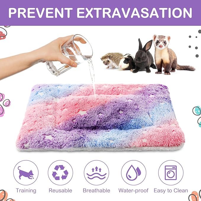 Haull 4 Pcs Waterproof Guinea Pig Bedding Winter Guinea Pig Bed Plush Cage Liners Soft Dog Cat Mat Reversible Winter Cozy Animal Pee Pad Hamster Bed Mat for Bunny(Colorful Star,13 x 10 Inch)