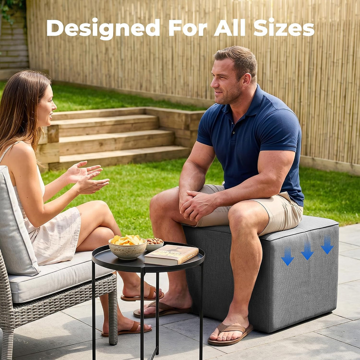 Square Outdoor Ottoman Pouf, 24" Waterproof Patio Foot Rest, Dark Gray