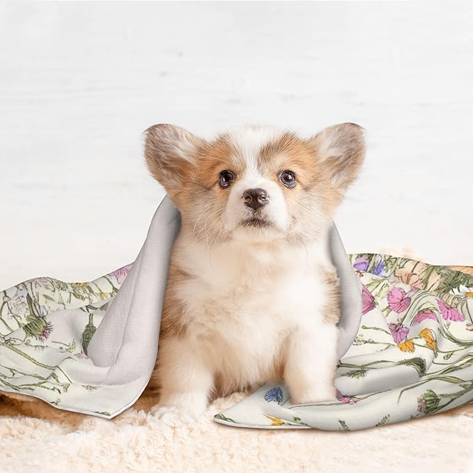 Waterproof Dog Blanket Soft Pet Blanket for Puppy Cat, Fleece Cat Throw Blankets for Furniture Bed Couch Sofa Reversible - Herbs and Wildflowers 1