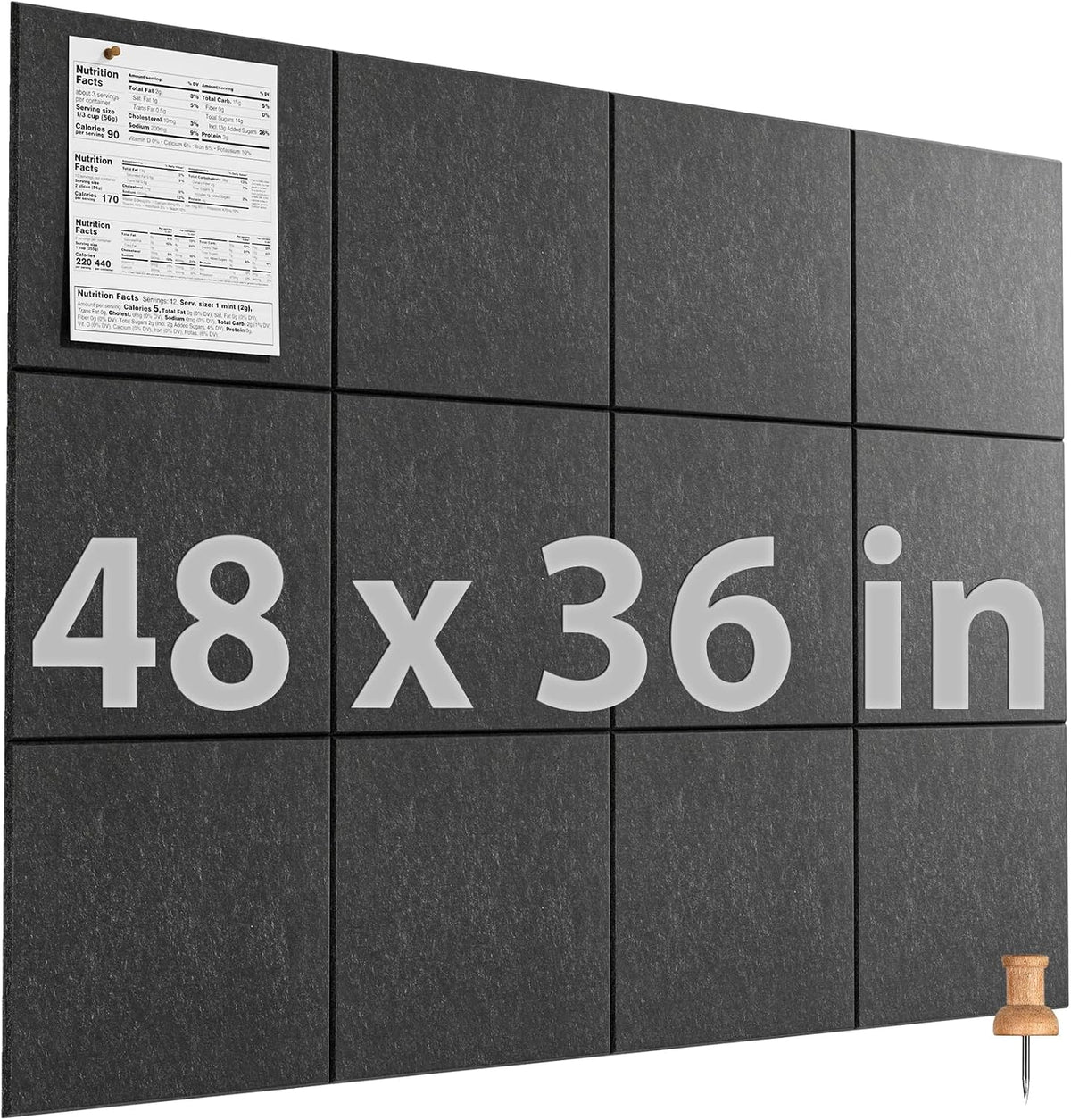 MaxGear Felt Bulletin Board 48" x 36", Dark Gray Felt Wall Tiles Wall Decor