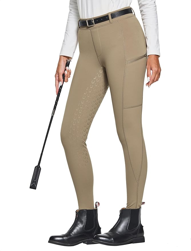FitsT4 Sports Women's Winter Horse Riding Pants with Zipper Pockets Full Seat Riding Tights Fleece Lined Equestrian Breeches