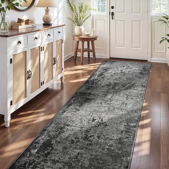 2.6x12 Black Rug Runners for Hallways Kitchen Runner Rug Non Slip Washable