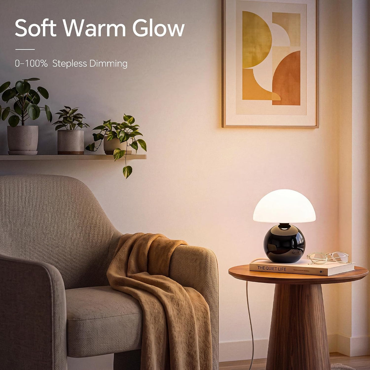 Dawnwake Mushroom Lamp Table Lamp for Bedroom-Small Desk Table Lamps,Black
