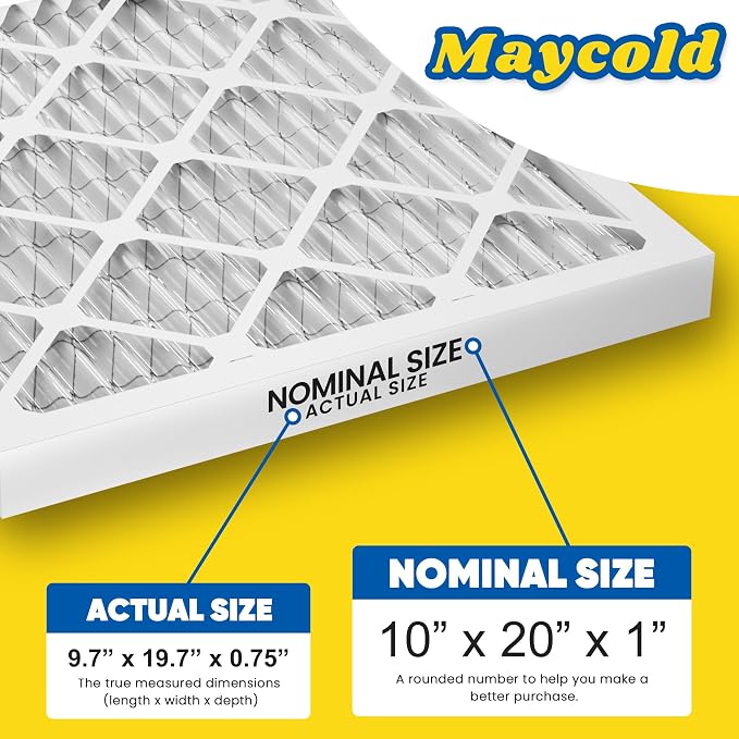 Maycold MERV 8 10x20x1 Furnace Air Filters, Pleated HVAC AC Filters – Actual