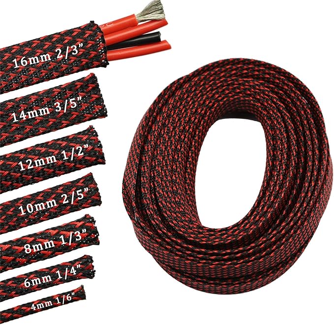 30ft PET Expandable Sleeving Wire Cable Sleeve (2/5" Red&Black 30ft)