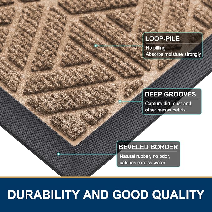 Smiry Front Door Mat Outside Entrance, Heavy Duty Sturdy Natural Rubber Doormat