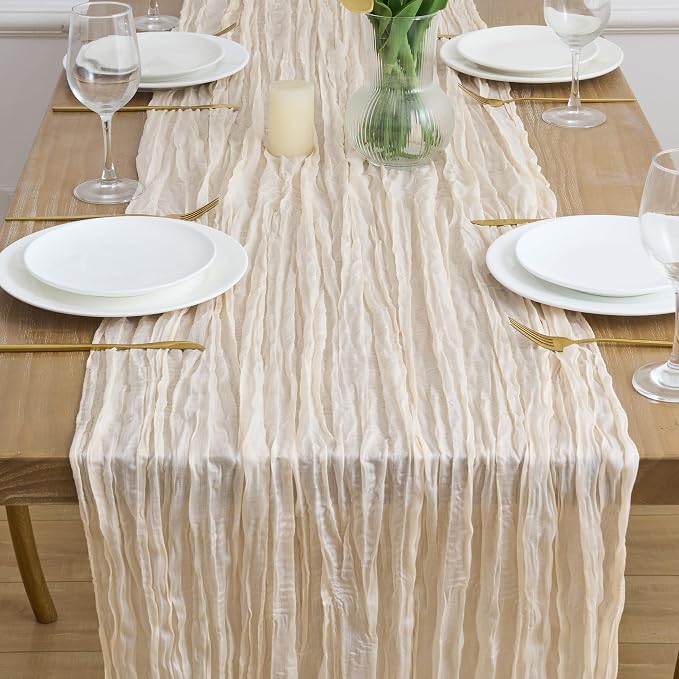 Asee'm 3pcs Beige Cheesecloth Table Runner Summer 10FT Boho Gauze Rustic | Boho