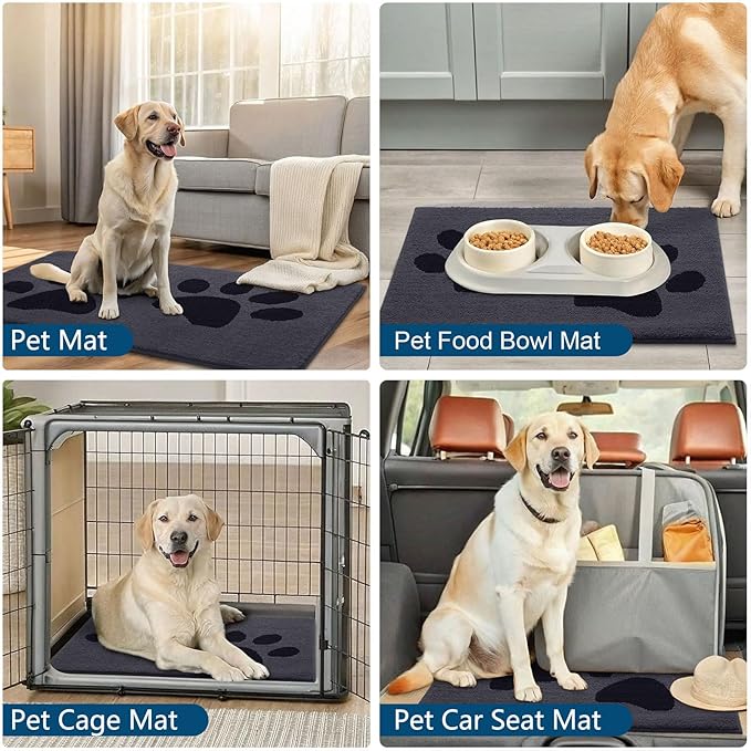 Buganda Dog Door Mat for Muddy Paws, Absorbent Dirt Trapper Washable Indoor Doormats, Non Slip Low-Profile Mud Mat for Dogs, Front Entrance Doormat for Inside Floor (40x32 Inches, Black)