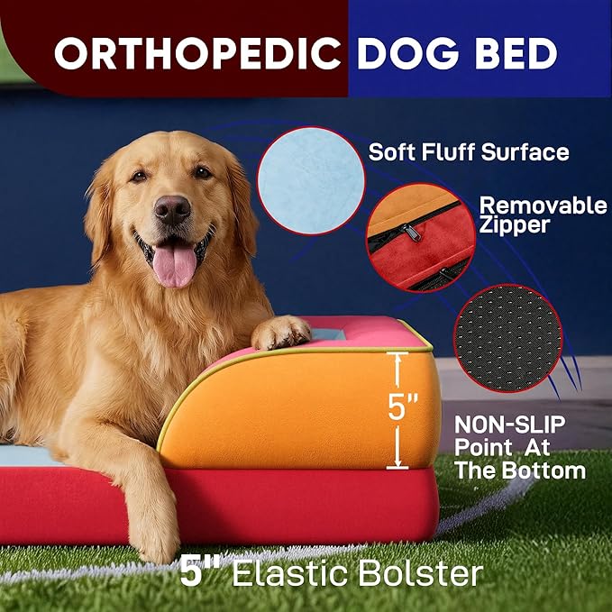 Comfort Expression Orthopedic Dog Bed for Extra Large Dogs 45x35 Inch, Waterproof Egg Crate Foam XL Pet Bed with Removable Bolsters, Dog Couch with Washable Cover & Non-Slip Bottom, Miami